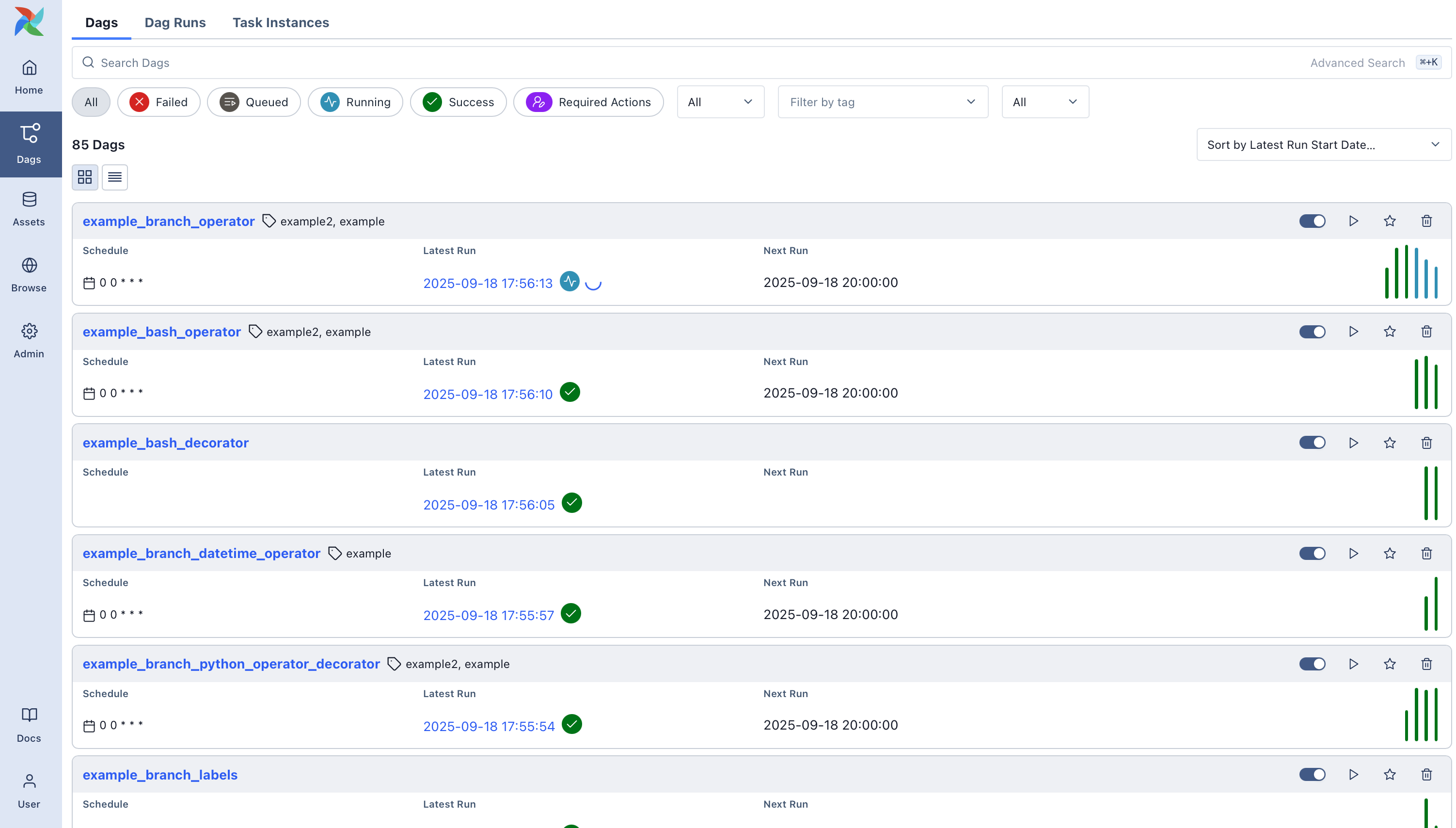 Airflow Web UI — DAGs page