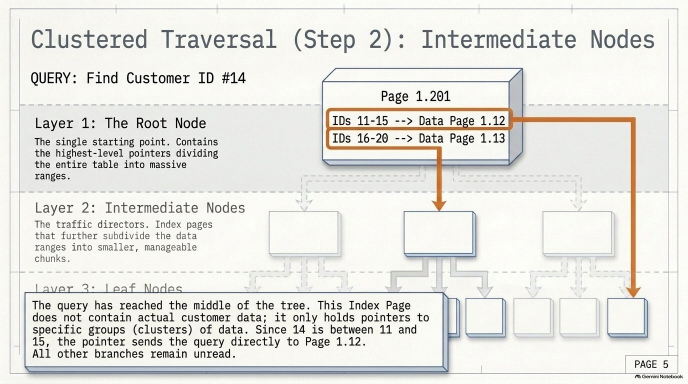 Step 2: the intermediate node routes ID 14 to data page 1:12